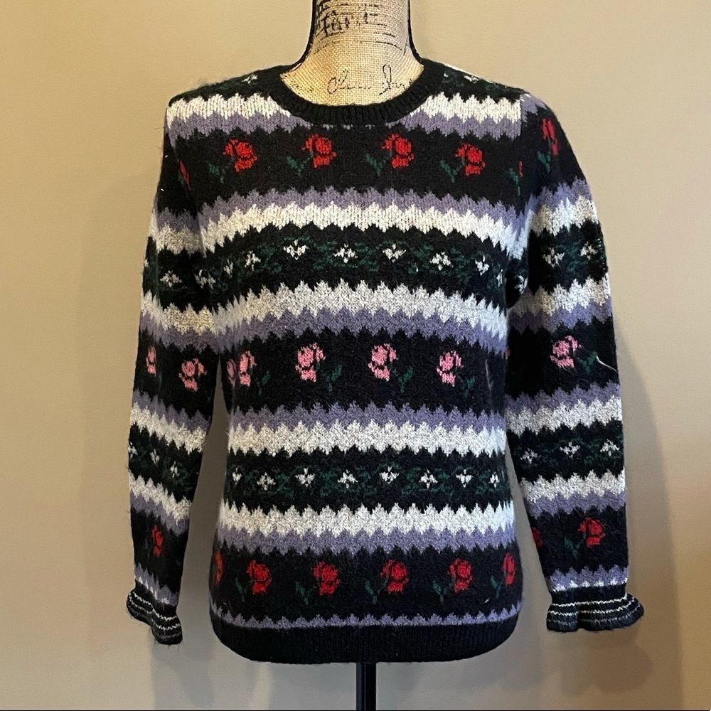 NWT Anthropologie Fair Isle Roses Sweater XS #226
